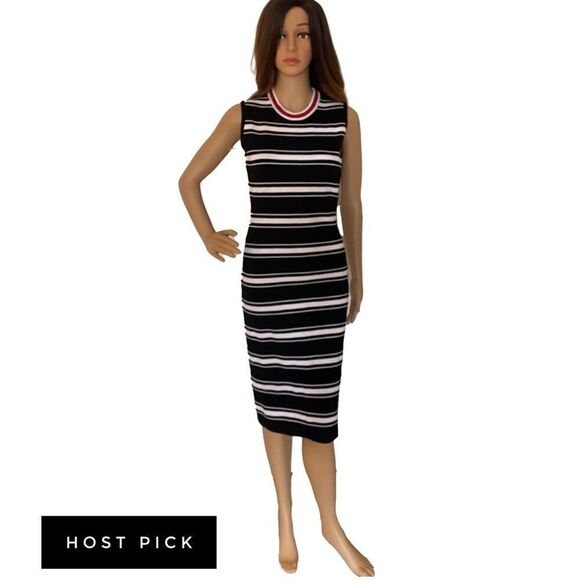 GIVENCHY Bodycon Midi Dress. Black, White and Red Stripes. Size Small - Picture 8 of 10